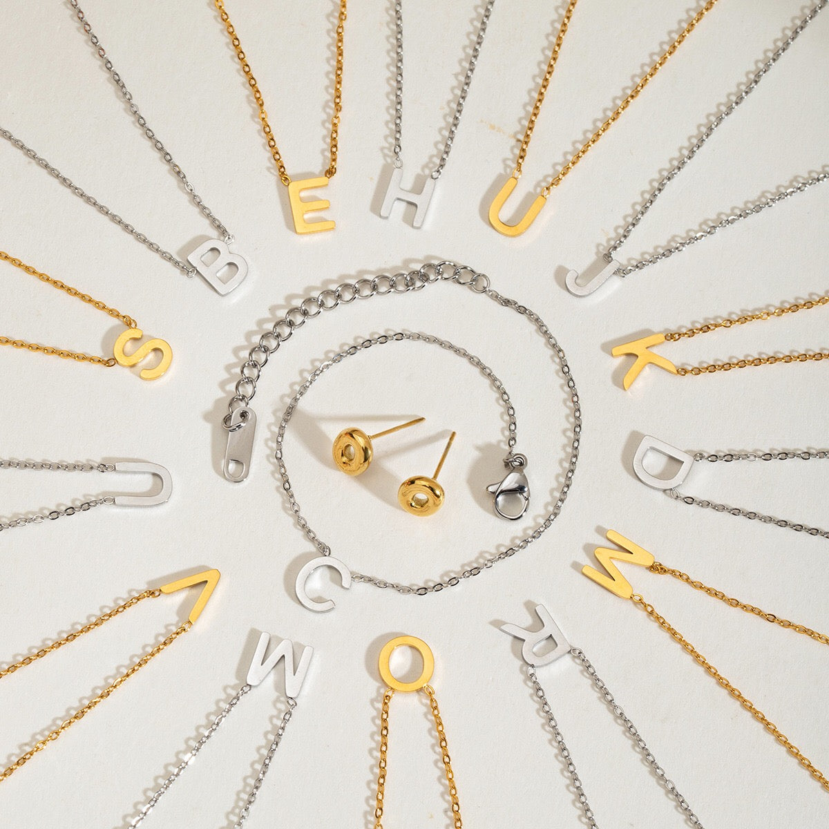 18K Gold Minimalist Initial Letter Dainty Chain Necklace