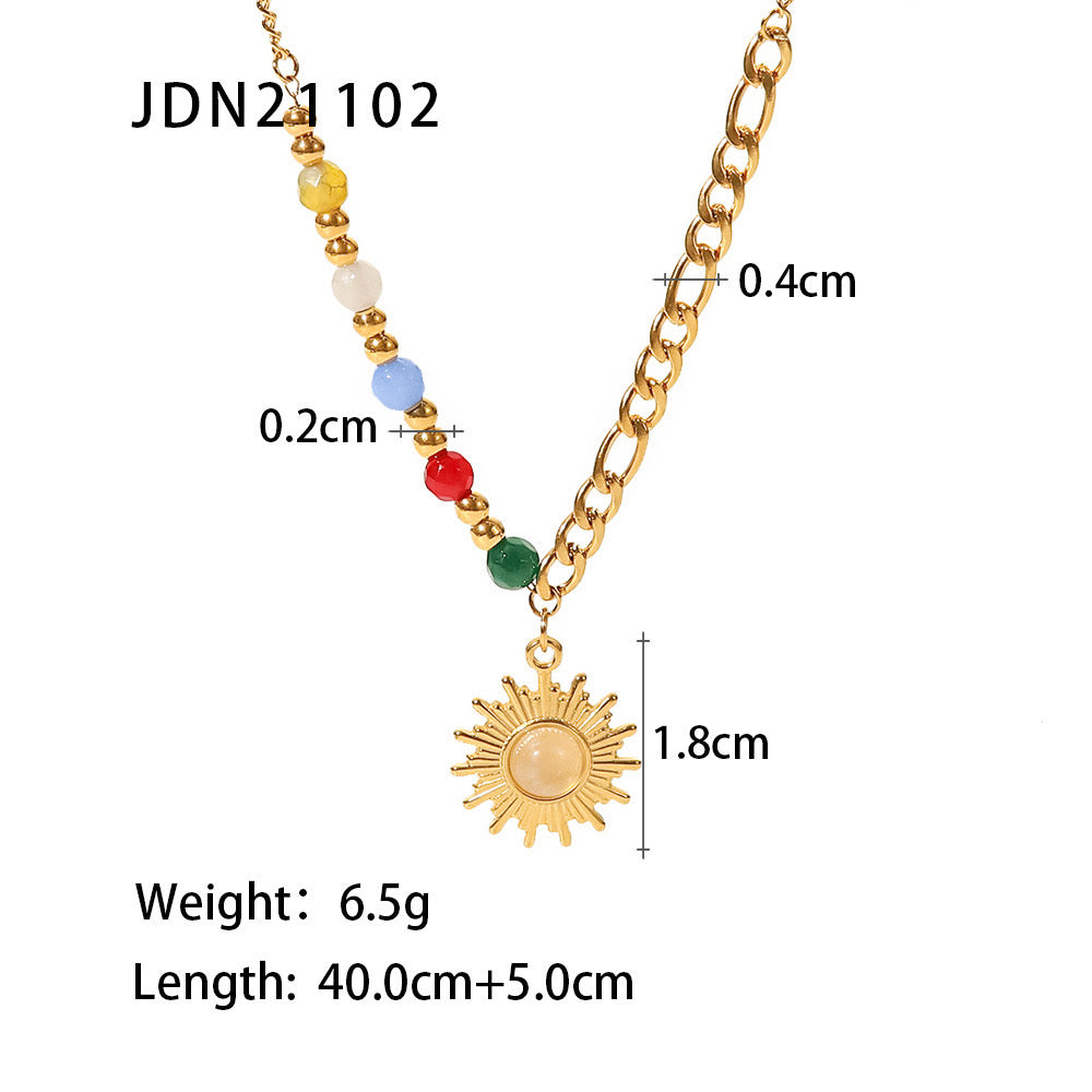 18K Gold Sun Pendant Color Beaded Necklace