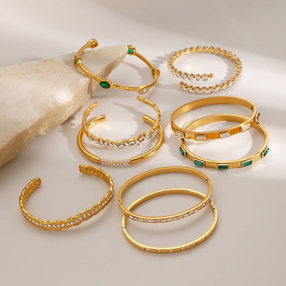 18K Gold Empire Glam CZ Bangle Bracelets Stack