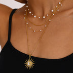 18K Gold Bright Sun Pendant Statement Long Necklace
