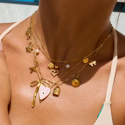 18K Gold Heart to Heart Dainty Pendant Necklace