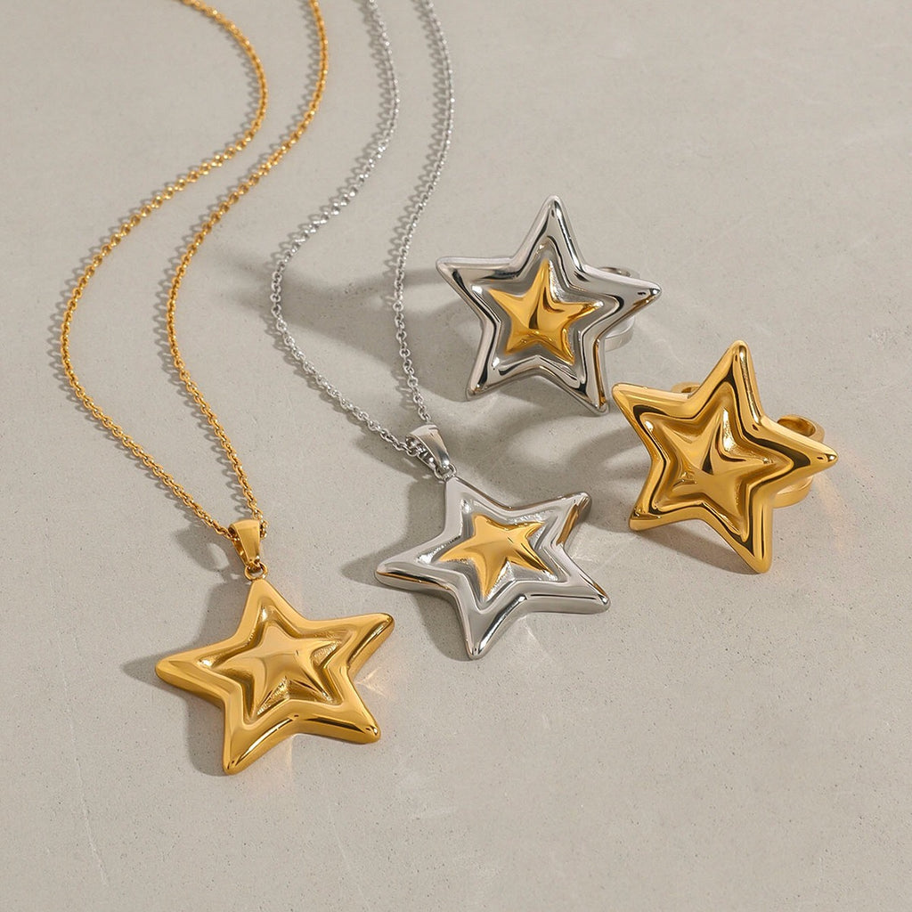 18K Gold Shiny Star Pendant Necklace