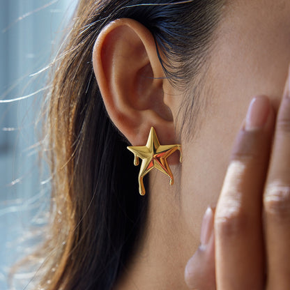 18K Gold Golden Drip Cherry Lips Star Statement Stud Earrings
