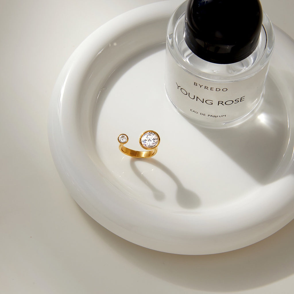 18K Gold Radiant Bezel Cocktail Statement Cuff Ring