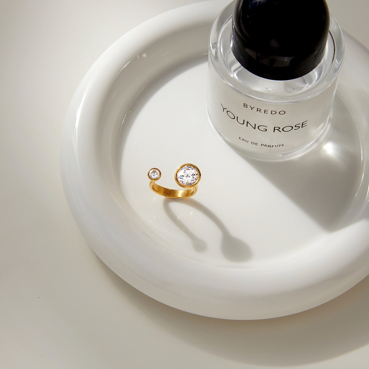 18K Gold Radiant Bezel Cocktail Statement Cuff Ring