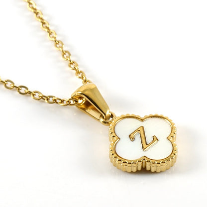 18K Gold Initial Clover Pendant Necklace