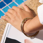 18K Gold and Silver Two Tone Connected Silm Bangle Bracelets Stack