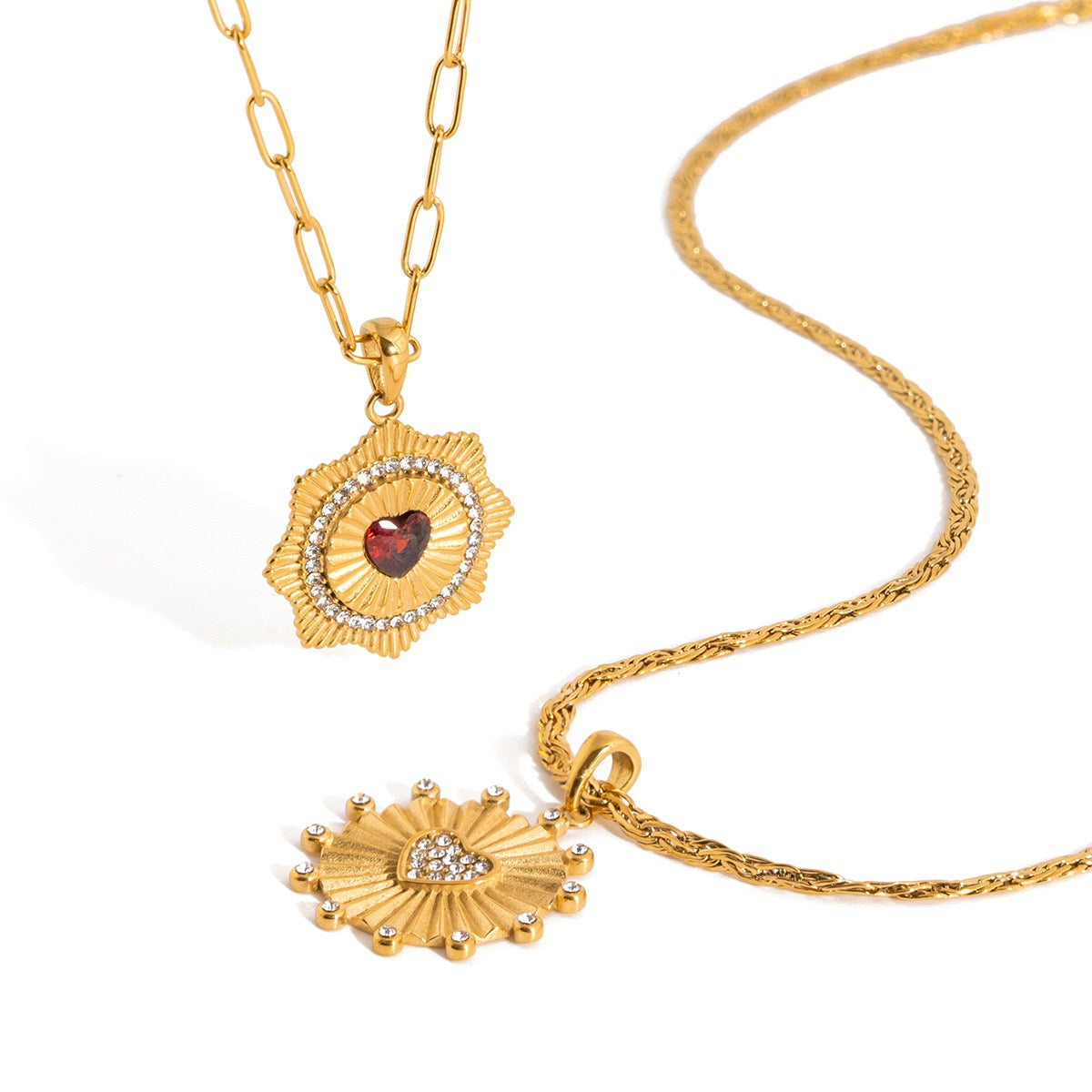 18K Gold Scarlet Love Red Heart Pendant Necklace