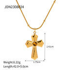 18K Gold Tiger Eye Cross Pendant Necklace
