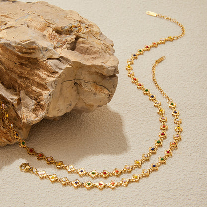 18K Gold Confetti Petal Link Flower Chain Necklace Jewelry Set