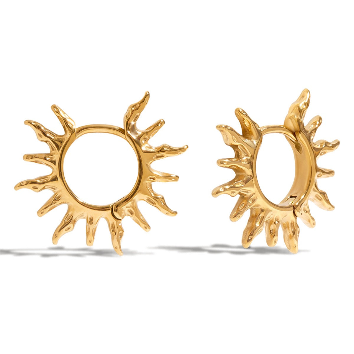18K Gold Bright Sun Statement Huggie Earrings