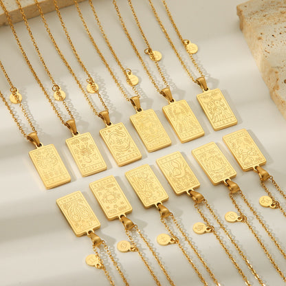 18K Gold Zodiac Plate Pendant Necklace