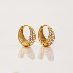 18K Gold Power Shine Pave Dome Small Hoop Huggie Earrings