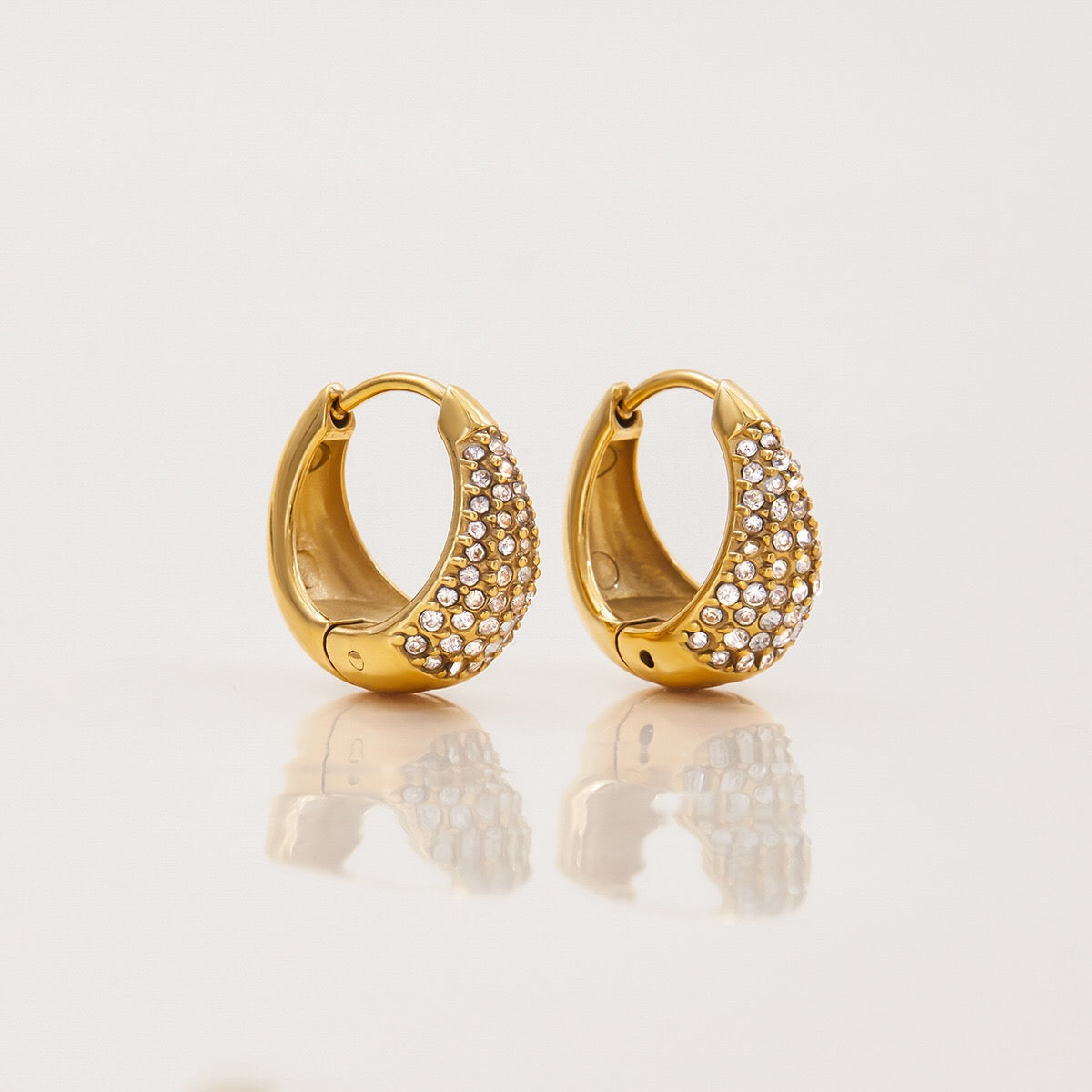 18K Gold Power Shine Pave Dome Small Hoop Huggie Earrings