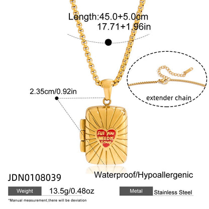 18K Gold Keepsake Heart Book Locket Pendant Box Chain Necklace