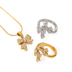 18K Gold Bejeweled Coquette Bow Pendant Necklace