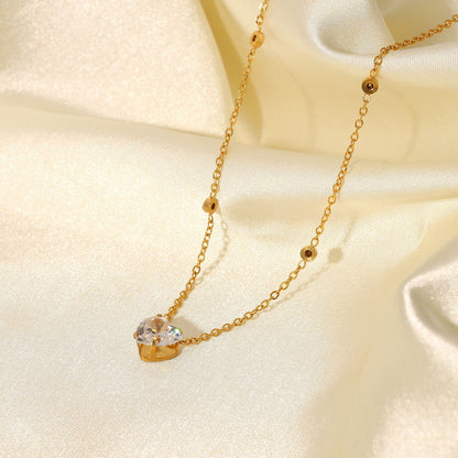 18K Gold Dainty Starry Heart CZ Pendant Necklace