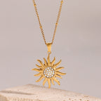 18K Gold Bling Sunflower CZ Pendant Necklace