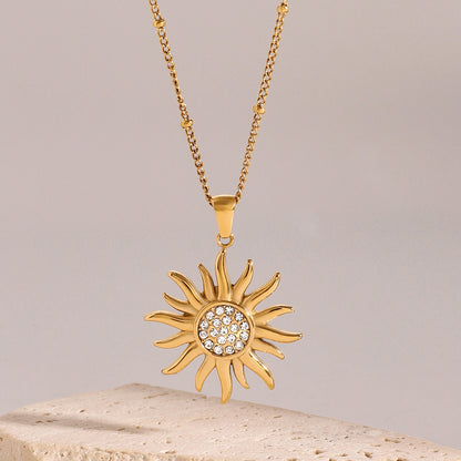 18K Gold Bling Sunflower CZ Statement Stud Earrings