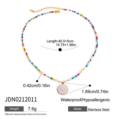 18K Gold Summer Color Beaded Chain Pendant Statement Necklace