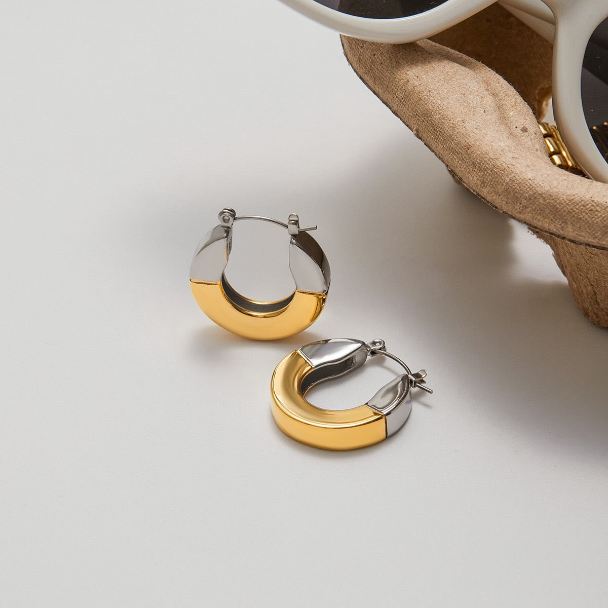 18K Gold and Silver Two Tone Duality Statement Hoop Earrings