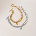 18K Gold Bold Affection Heart Charm Chunky Toggle Chain Bracelet