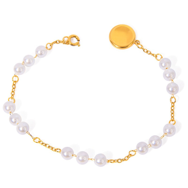 18K Gold Floating Pearls Chain Bracelet Stack