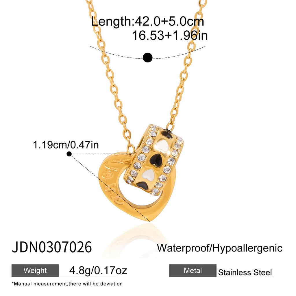 18K Gold Together Two Ring Connected Dainty Pendant Necklace