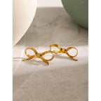 18K Gold Snake Chain Ribbon Bow Cute Stud Earrings