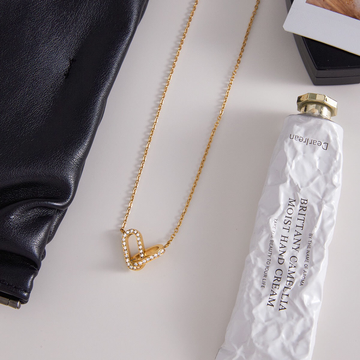 18K Gold Linked Desire Dainty Pendant CZ Necklace