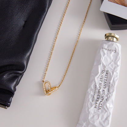 18K Gold Linked Desire Dainty Pendant CZ Necklace