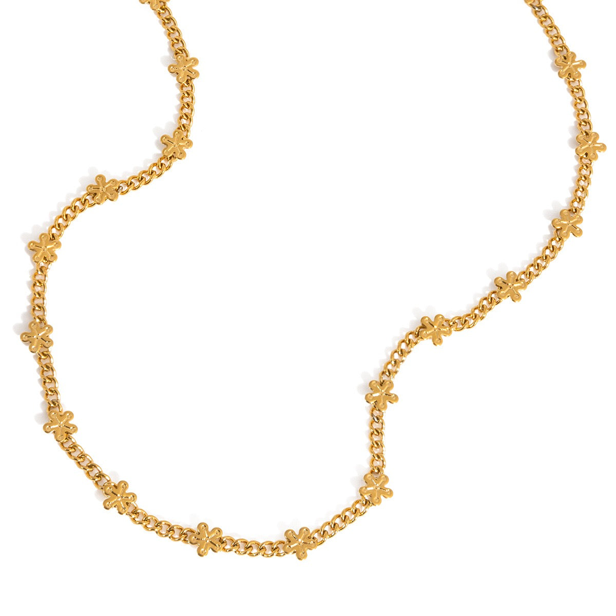 18K Gold Petal Tease Dainty Flower Chain Necklace Jewelry Set
