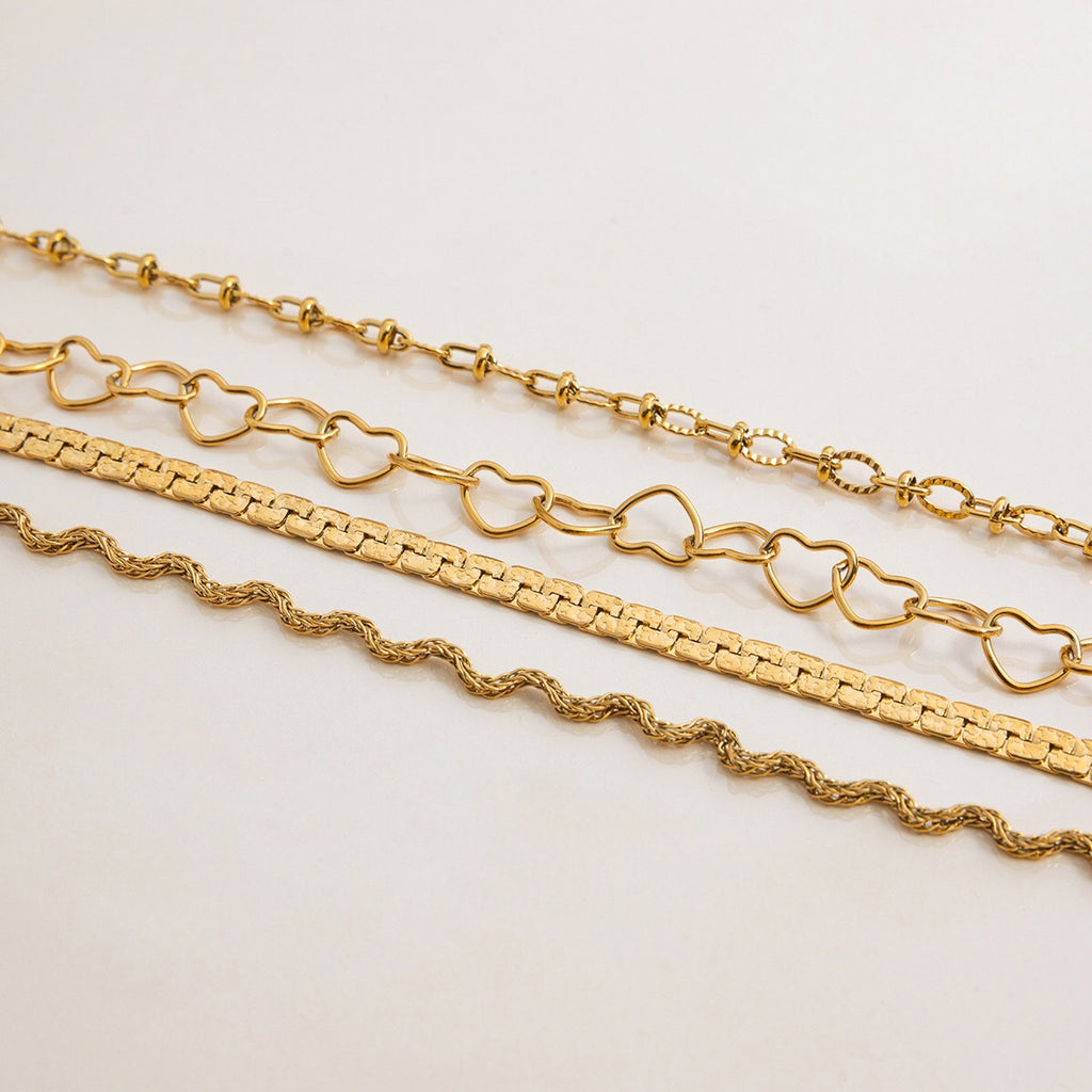 18K Gold Heart Chain Trendy Everyday Bracelet Stack