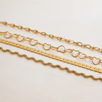 18K Gold Heart Chain Trendy Everyday Bracelet Stack