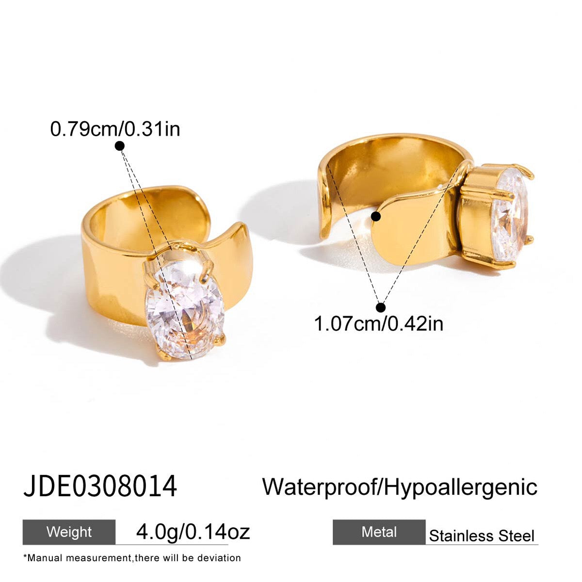 18K Gold Full Glam Rectangle Hoop Huggie Earrings CZ Ear Cuffs Stack