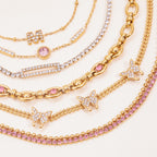 18K Gold Luxury Pink Butterfly Dainty Tennis Chain Bracelet Stack