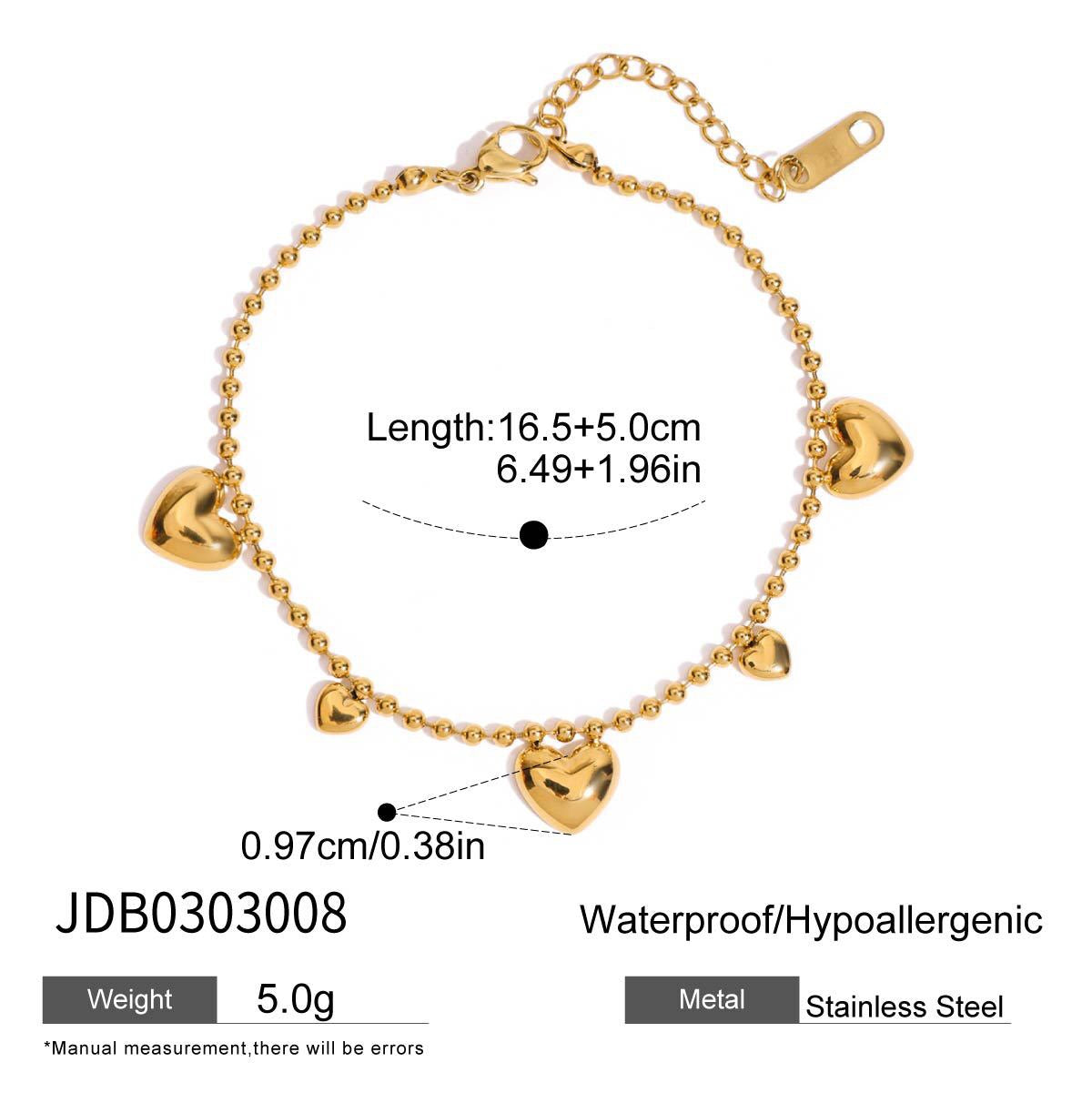 18K Gold Waterproof Flipped Heart Dainty Hand Jewelry Chain Bracelet