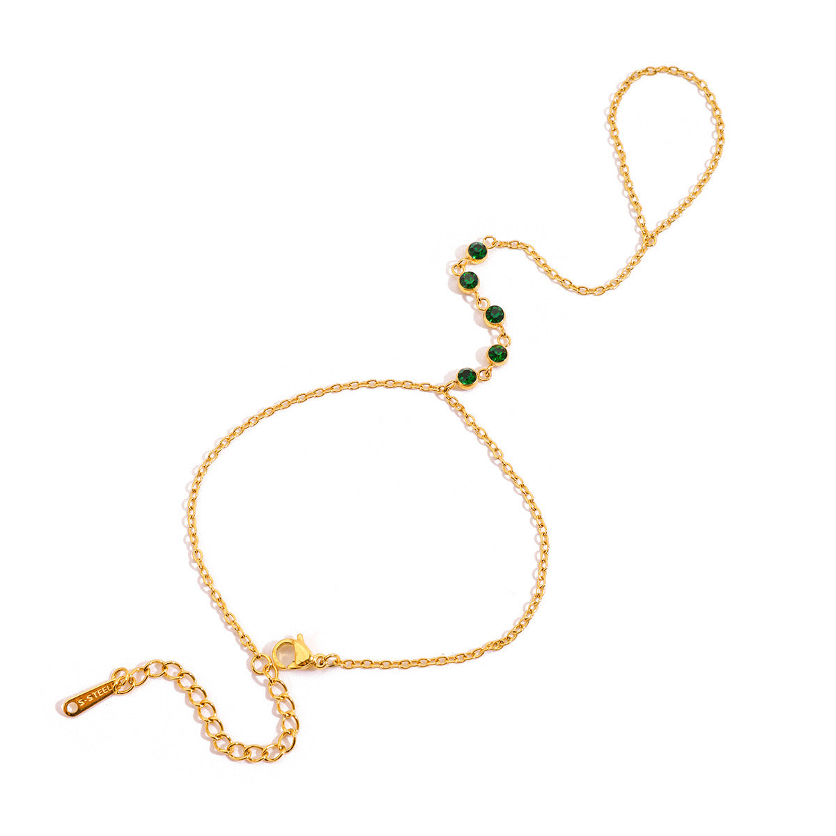 18K Gold Waterproof Emerald Bejeweled Hand Chain Bracelet