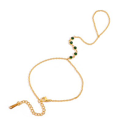 18K Gold Waterproof Emerald Bejeweled Hand Chain Bracelet
