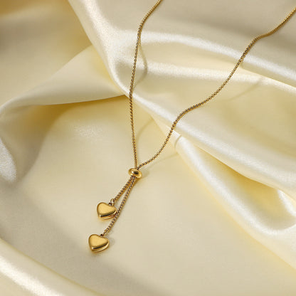 14K Gold Dangle Heart Lariat Necklace