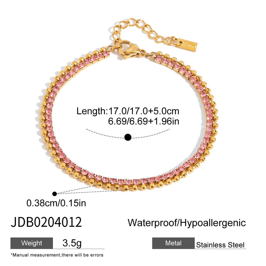 18K Gold Luxury Pink Butterfly Dainty Tennis Chain Bracelet Stack