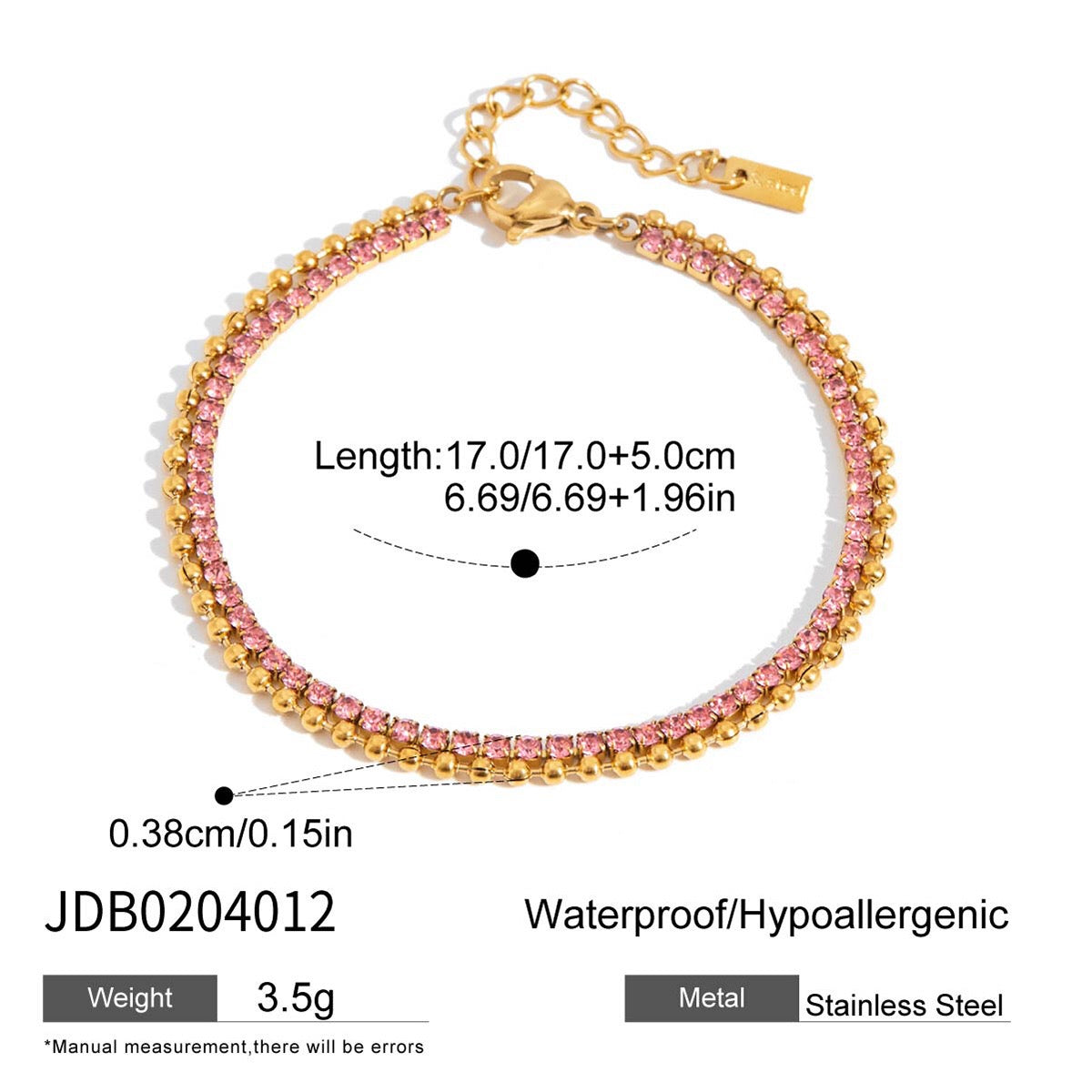 18K Gold Luxury Pink Butterfly Dainty Tennis Chain Bracelet Stack