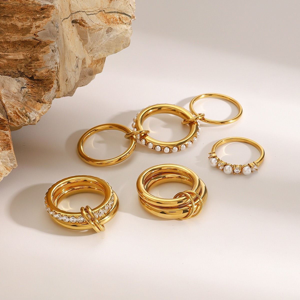 18K Gold Two Tone Connected Multi Layers Spinelli Stacking Rings