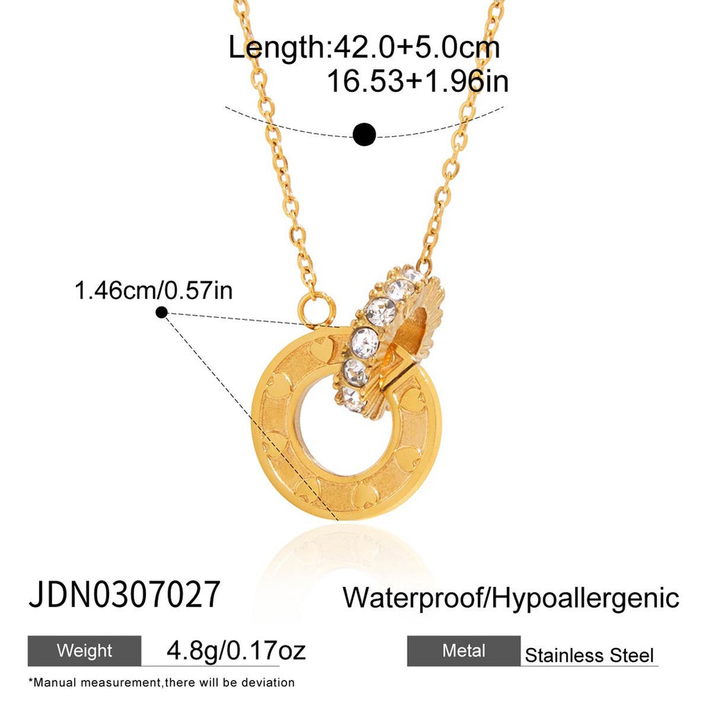 18K Gold Together Two Ring Connected Dainty Pendant Necklace
