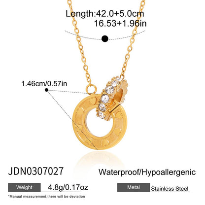 18K Gold Together Two Ring Connected Dainty Pendant Necklace