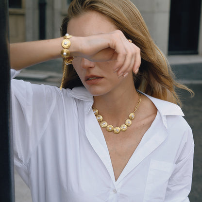 18K Gold Modern Goddess Pearl Chunky Statement Necklace