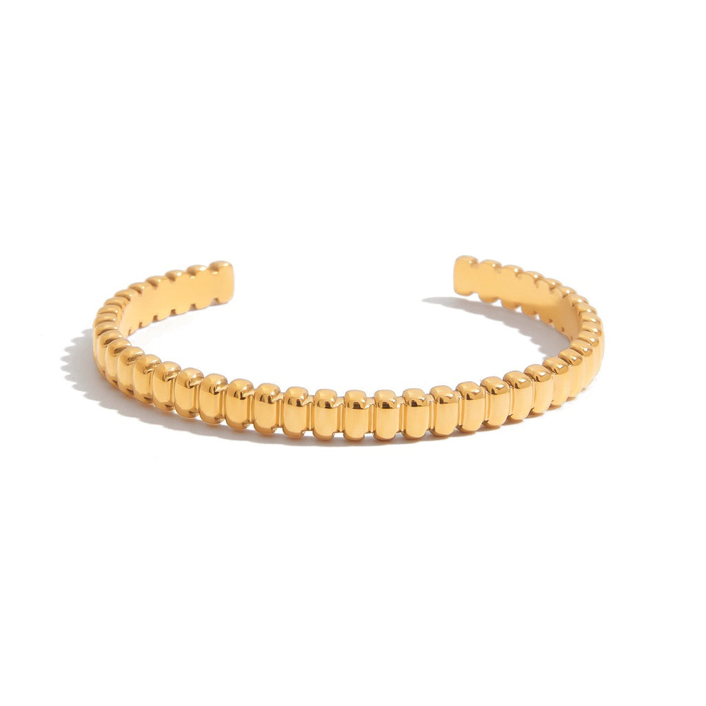 18K Gold Power Play Ribbed Cuff Bangle Paperclip Chain Bracelets Stack