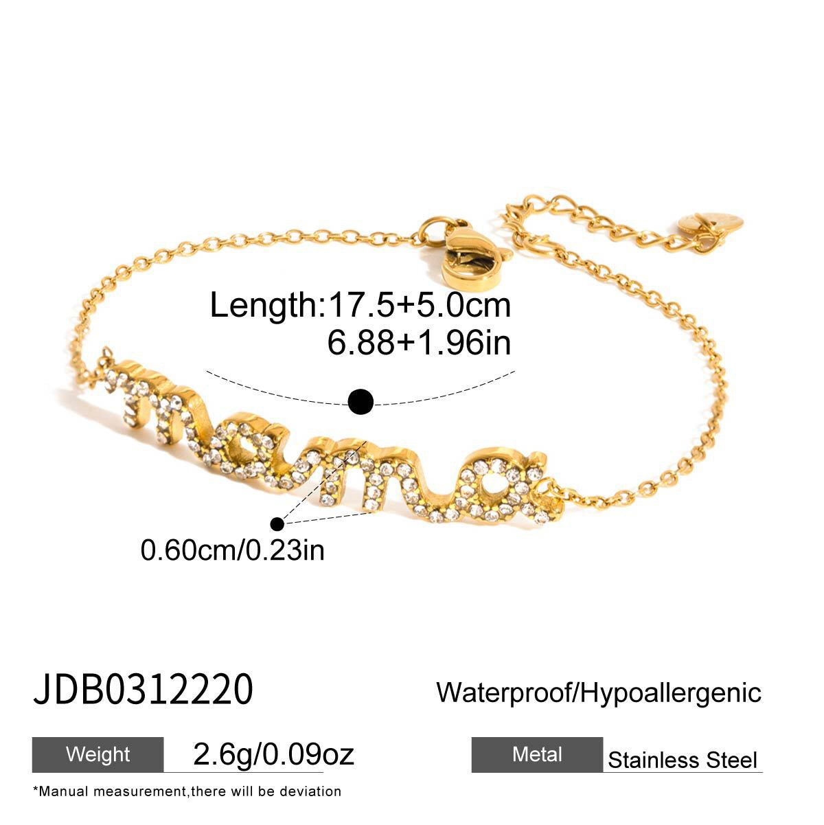 18K Gold Heartline Mama Scripted Letter Dainty Chain Bracelet
