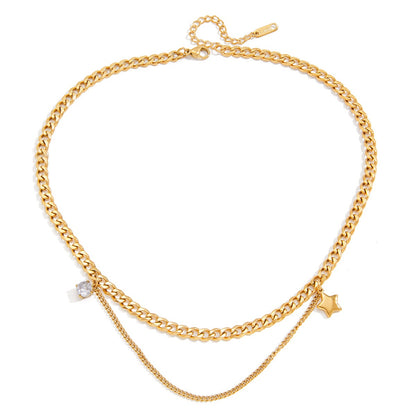 18K Gold Nova Star Cuban Link Chain Layered Necklace