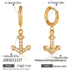 18K Gold Ocean Sparkle Seashell Palm Tree Small Hoop Huggie Earrings with Charm
